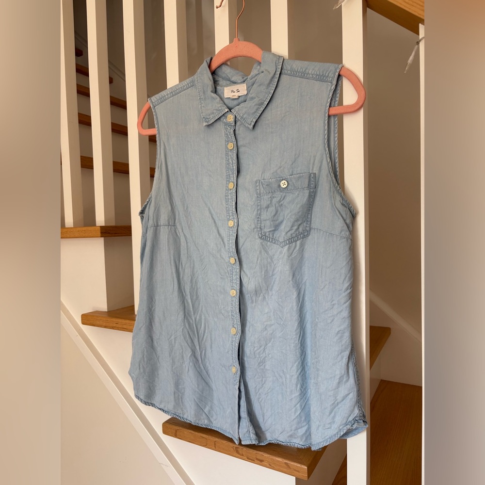 Per Se Soft Denim Blue Button-Up Tank